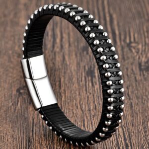 Brazalete Cuero y acero Modelo Motor Biker