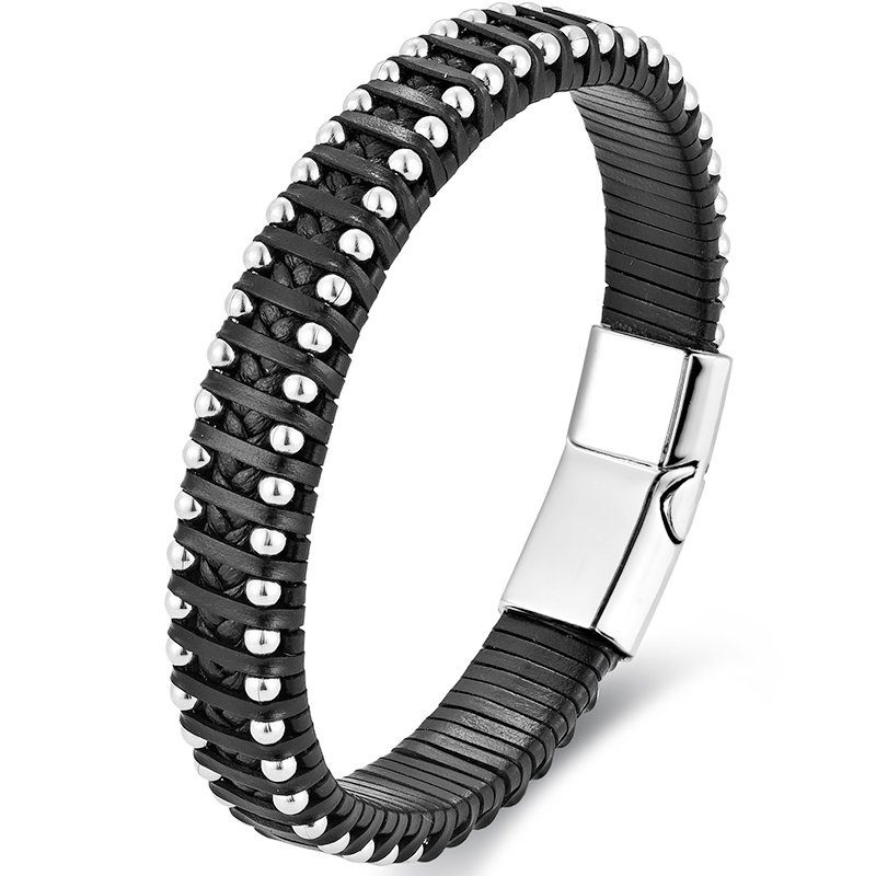 Brazalete Cuero y acero Modelo Motor Biker - Imagen 2