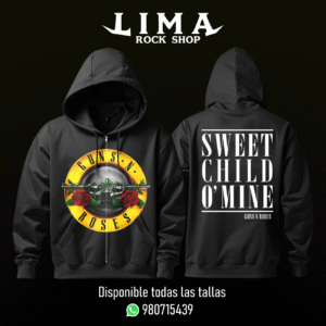 Polera capucha franela bandas rock metal con cierre Guns N Roses, AC/DC, Metallica