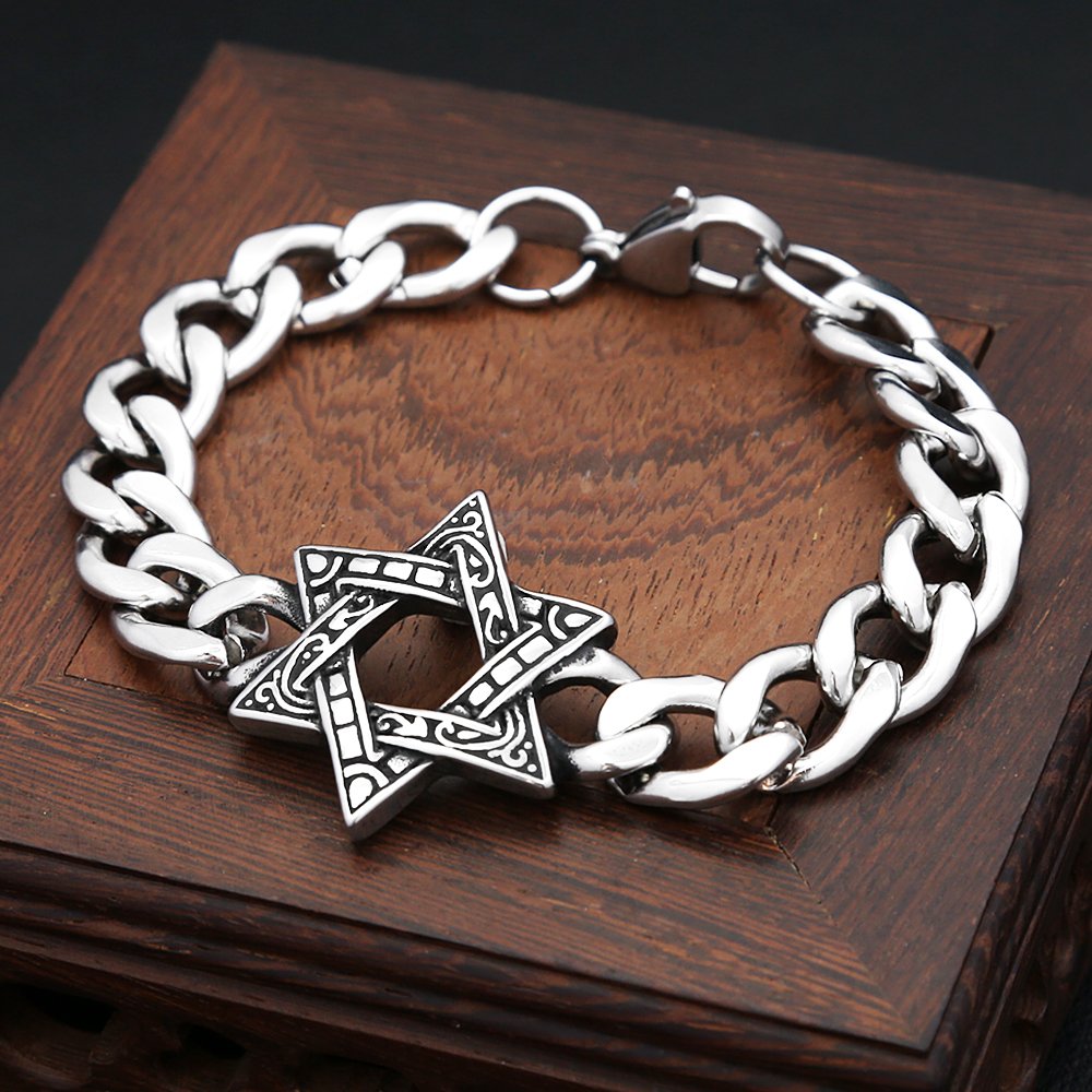 Pulsera de estrella de David de acero inoxidable