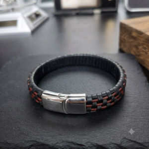 Pulsera de cuero entrelazado marron