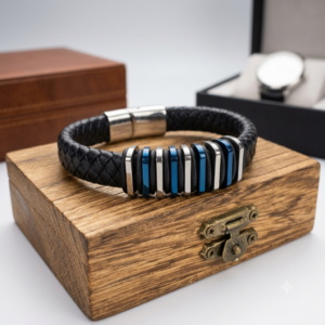 Pulsera de cuero lineas azules