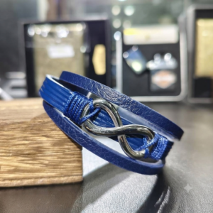 Pulsera de cuero azul infinito